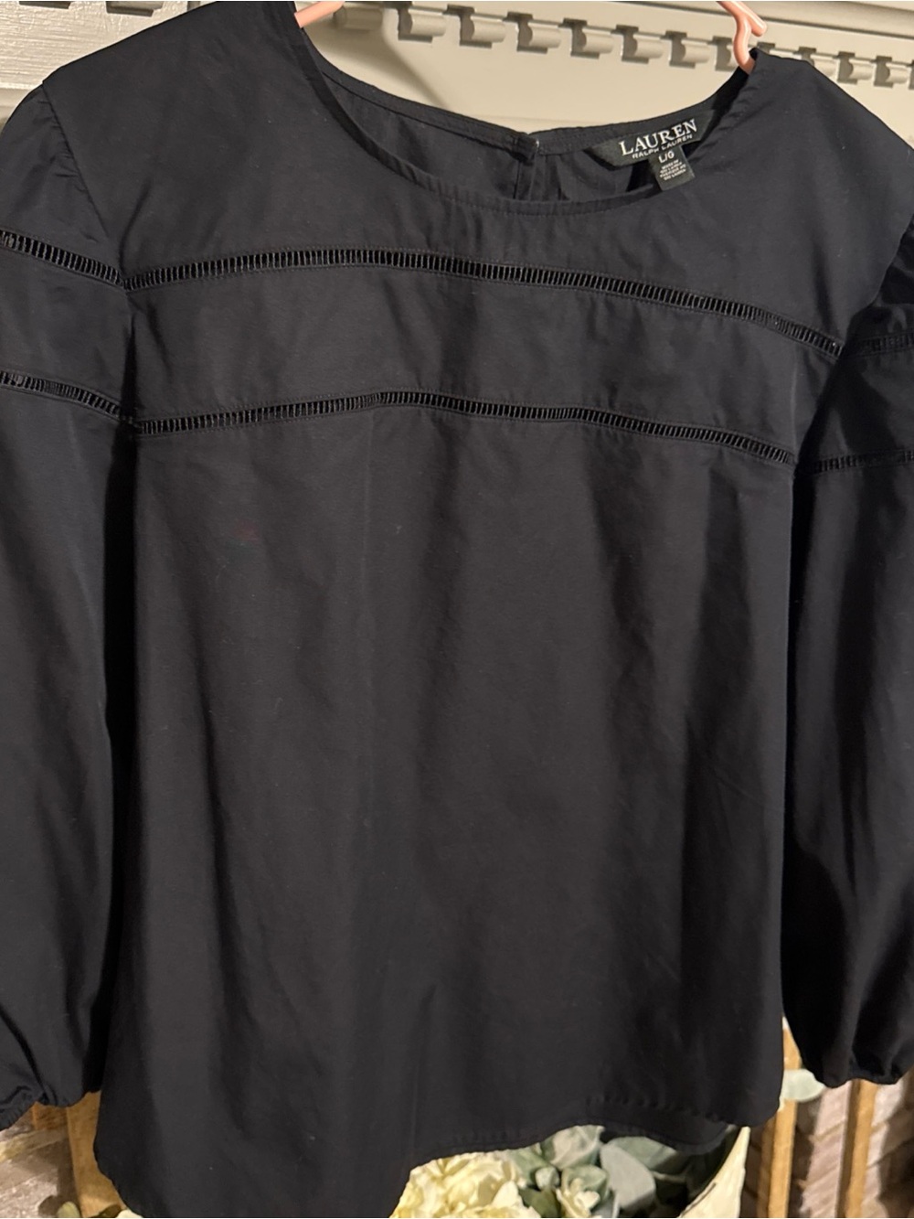 Ralph Lauren Black Cotton Eyelet-Trim Blouse